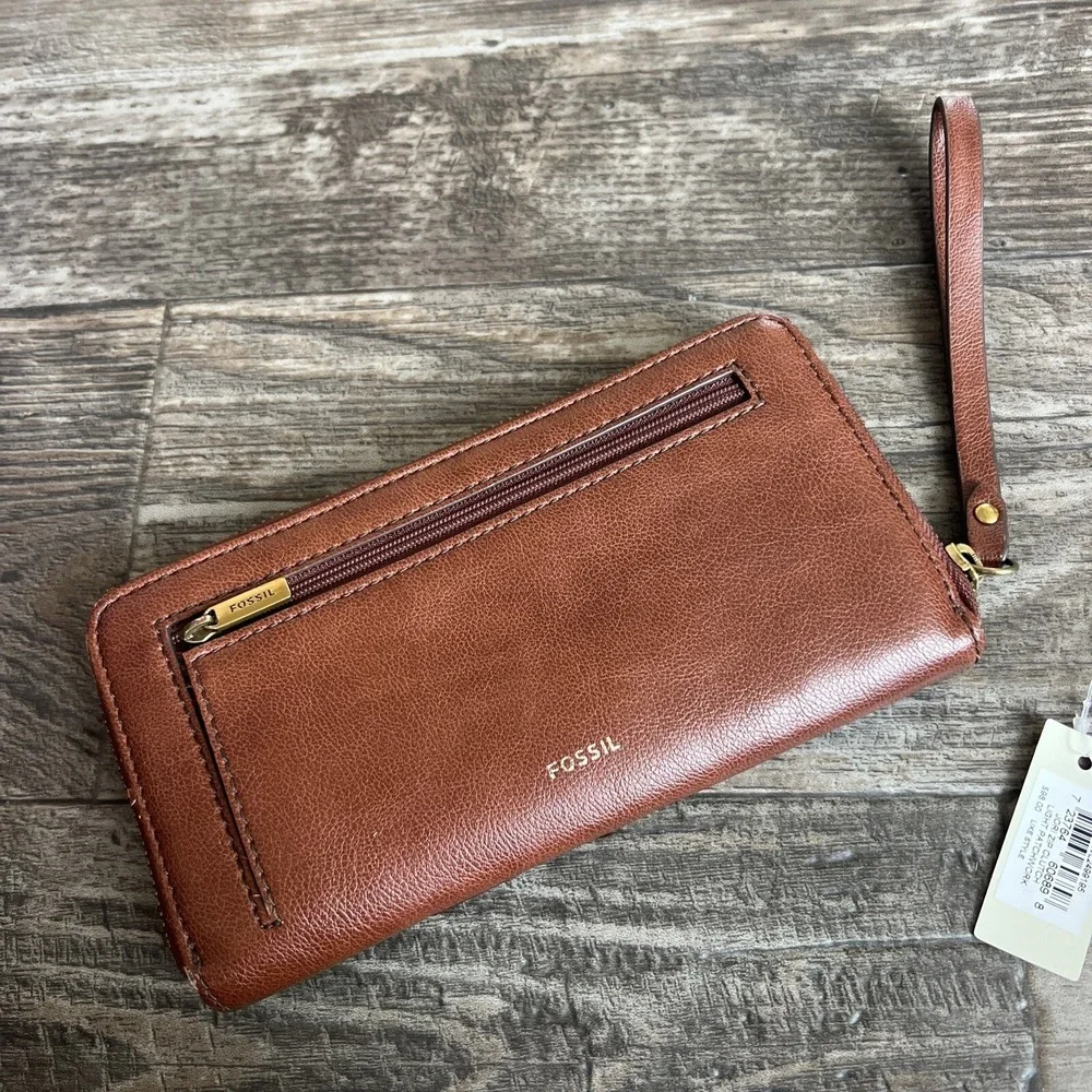 Fossil Jori  Zip Clutch‎ Wristlet Wallet Light Patchwork Brown $98 Msrp